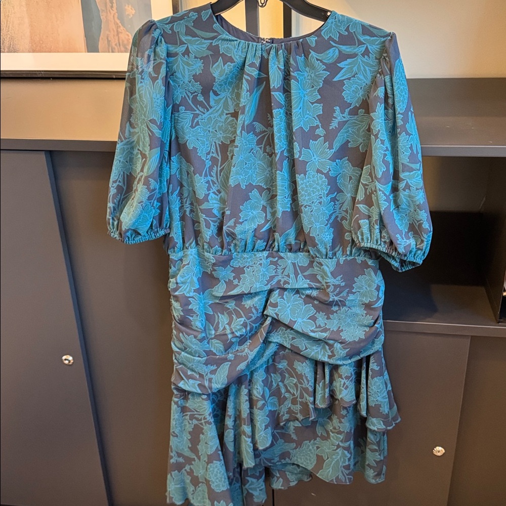 Chelsea28 Floral Asymmetrical Ruffle Chiffon Dress, Size Large